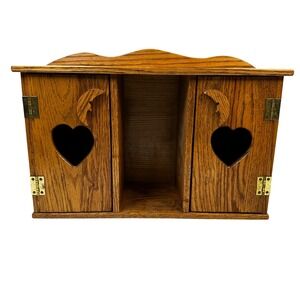 Handcrafted Oak Wood Shelf‎ Cabinet Organizer Moon Heart Cutout